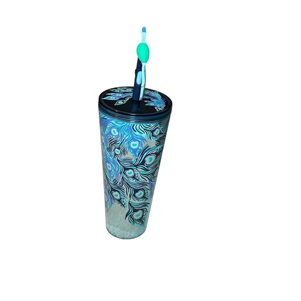 Starbucks holiday Winter 2024 peacock Cold Tumbler Cup 24 oz venti straw & cover - Picture 4 of 14